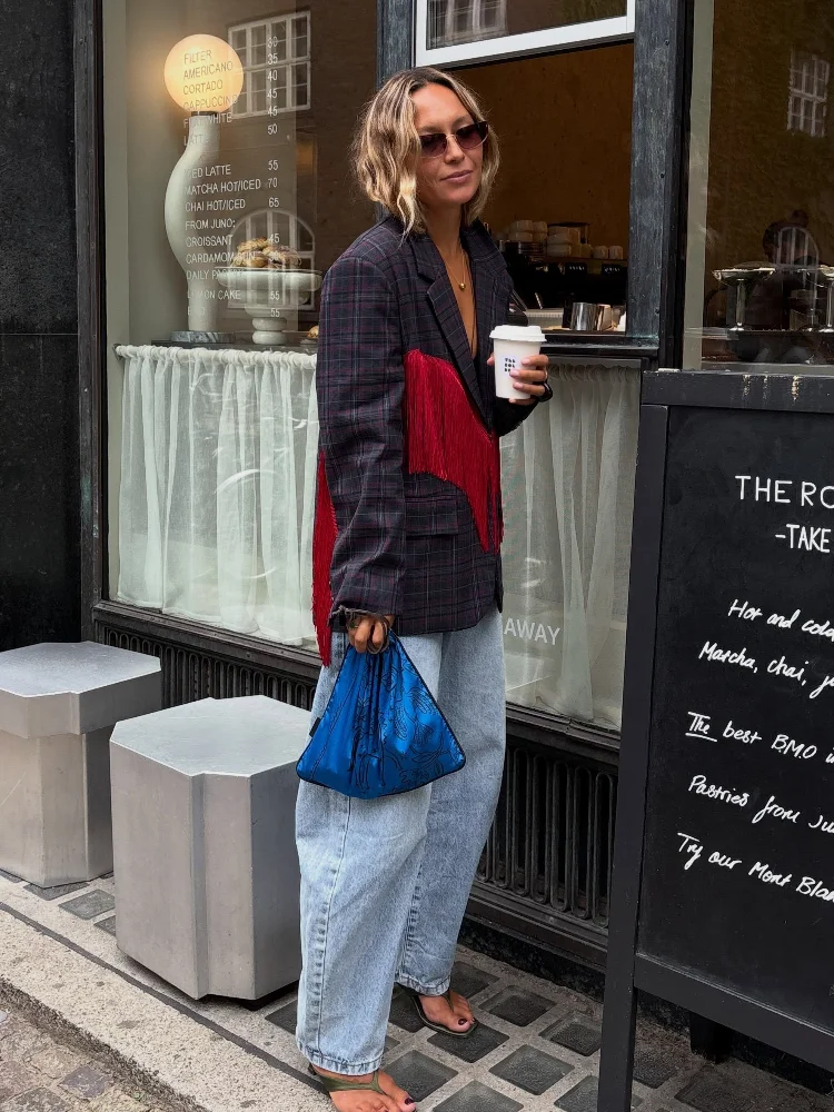 Retro Chic Blazer Designers Eye‑catching Fringe Loose Stylish Female Jacket Casual Fashion Fall Edgy Women Street Outerwear