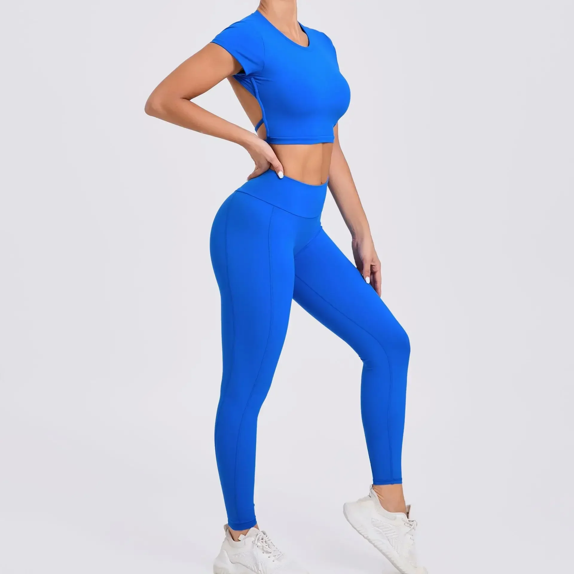 Seamless Yoga Sports Backless Cross Back Yoga Jumpsuit shorts Dance Running Fitness Integrated Hip Lifting Gym Set for Women