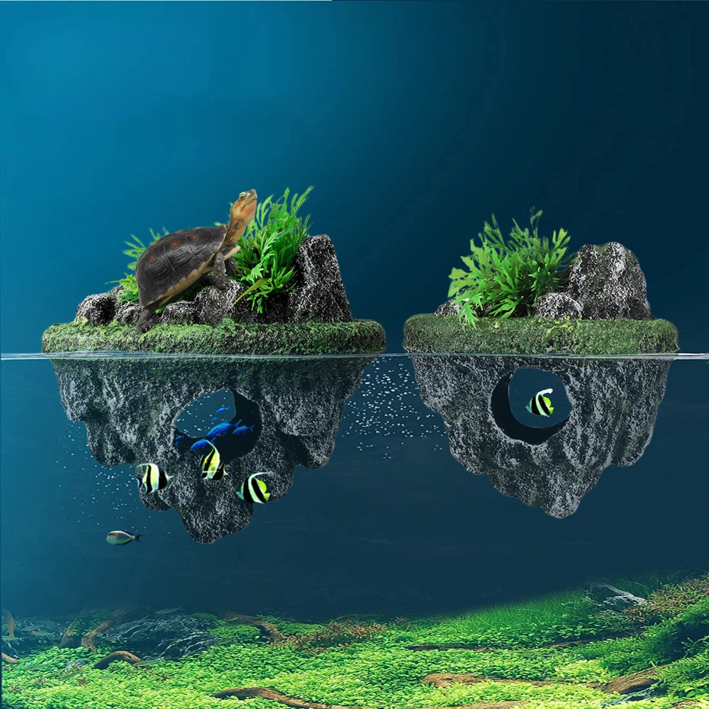 Suspended Island Fish Tank Decorative Creative Floating Stone Simulation Plants Caverns Crafts Ornaments Aquarium Accessories