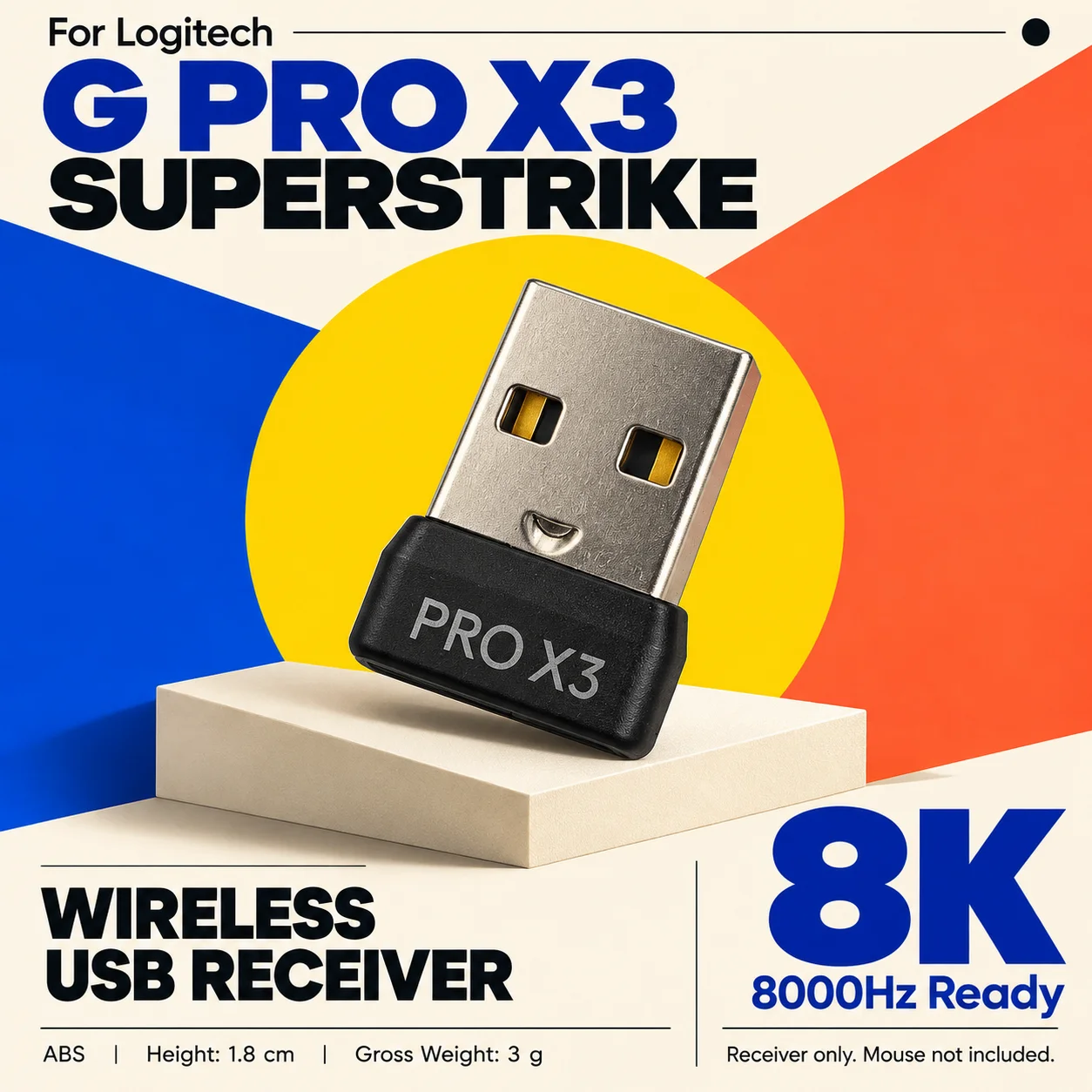 For Logitech G PRO X3 SUPERSTRIKE Mouse Receiver-USB Dongle Plug Adapter 8K Ready ,Wireless Gaming Mouse Replacement Accessories
