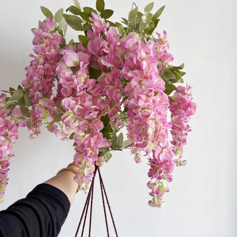 Wisteria Flower Wall Hang, Floral String Plants, Rattan Wedding Backdrop Arrangement, Home Ceiling Decor Vine, 3 Branches