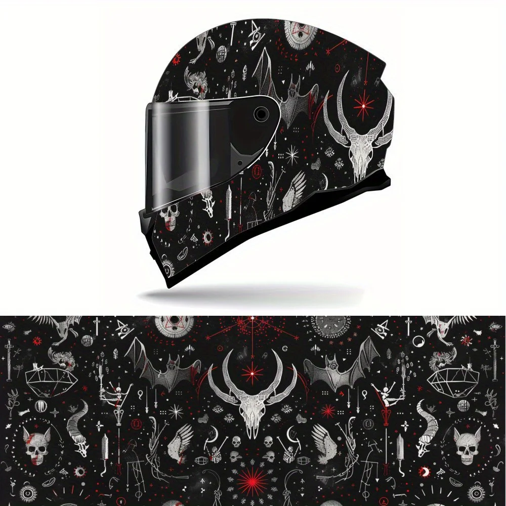 

Mysterious Style Skull and Talismans Full Face Helmet Vinyl Wrap Sticker, Waterproof Scratch-Resistant Self-Adhesive PVC Decals,