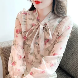 Sweet Floral Bubble Sleeve Shirt with Female Design Sense Niche New Style French Chic and Beautiful Small Shirt