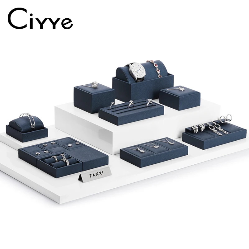 Ciyye Premium Leather Jewelry Display Props Set Jewelry Shops Display Cabinet Exhibition for Necklace Ring Bangle Watch Props