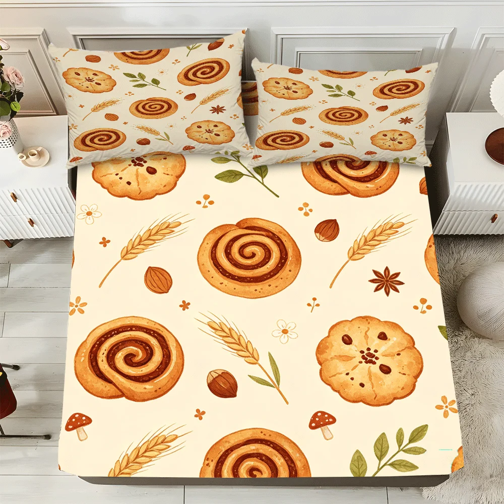 Latest Model Printed Mattress Protector, 1 Fitted Sheet + 2 Pillowcases (Without Filling) 2D Flat Printing, Mattress Cover, Fitted Sheet Cover, Mattress Protector, Elastic Fitted Sheet Cover, King/Twin/Queen Size Three-Piece Comfortable Decorative 2D Printed Bedding Set, Includes Deep Pocket Fitted Sheet and Two Pillowcases, Does Not Include Pillow Inserts, Machine Washable