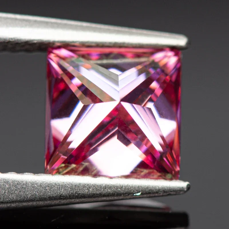 Moissanite Stone Princess Cut Pink Color Lab Grown Diamond For Charms DIY Jewel Making Materials With GRA Certificate