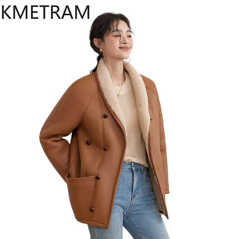 

Куртка из натуральной мериносовой шерсти из овчины, двусторонняя меховая куртка, женская желтая шуба из натурального меха, 2025 зимние кожаные куртки, женская одежда шуба