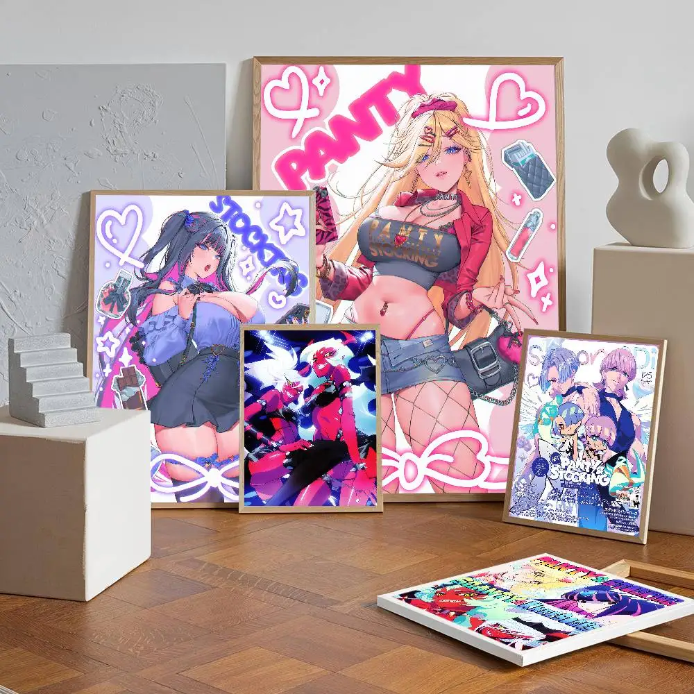 Japanese Anime P-panty And Stocking Movie Sticky Posters Retro Kraft Paper Sticker DIY Room Bar Cafe Aesthetic Art Wall Painting