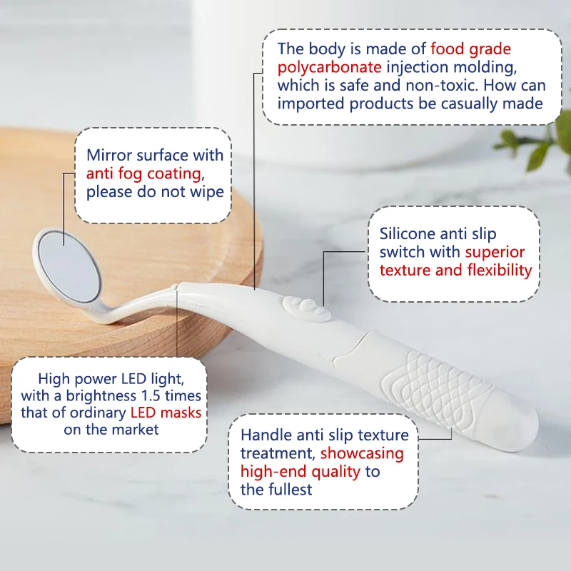 กระจกส่องฟัน LED แบบพกพา1ชิ้นใช้ซ้ำได้ทันตแพทย์การตรวจสอบช่องปากป้องกันการเกิดฝ้าทำให้ฟันสะอาดและสุขอนามัย