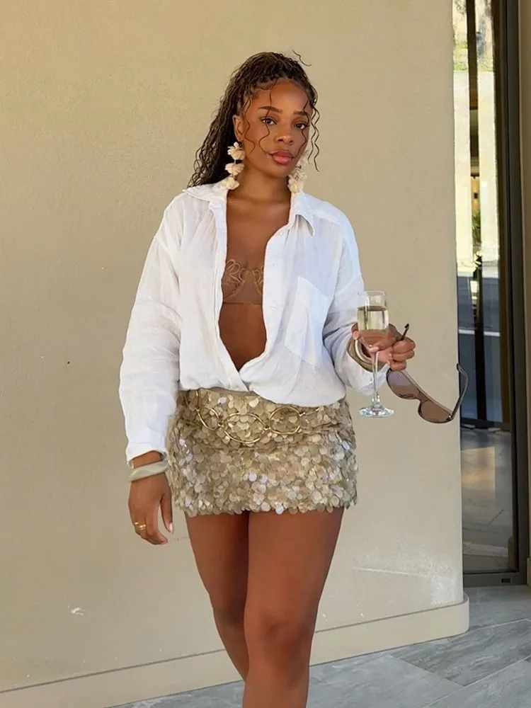 

HH женская летняя модная вечерняя стильная мини-тонкая юбка с блестками женская сексуальная элегантная банкетная короткая юбка трапециевидной формы на молнии с высокой талией