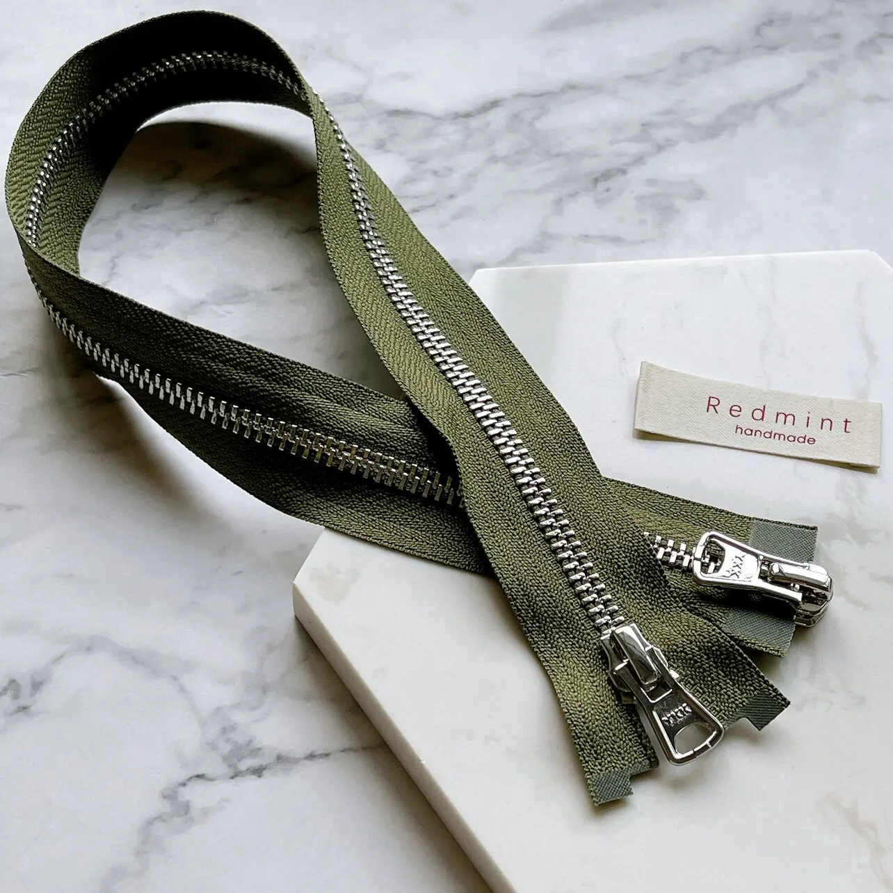 Premium 5 #YKK Zipper Bright Silver Double Head Open Tail Jacket Cardigan Top Sweater Sweater Wool Clothing Olive 566