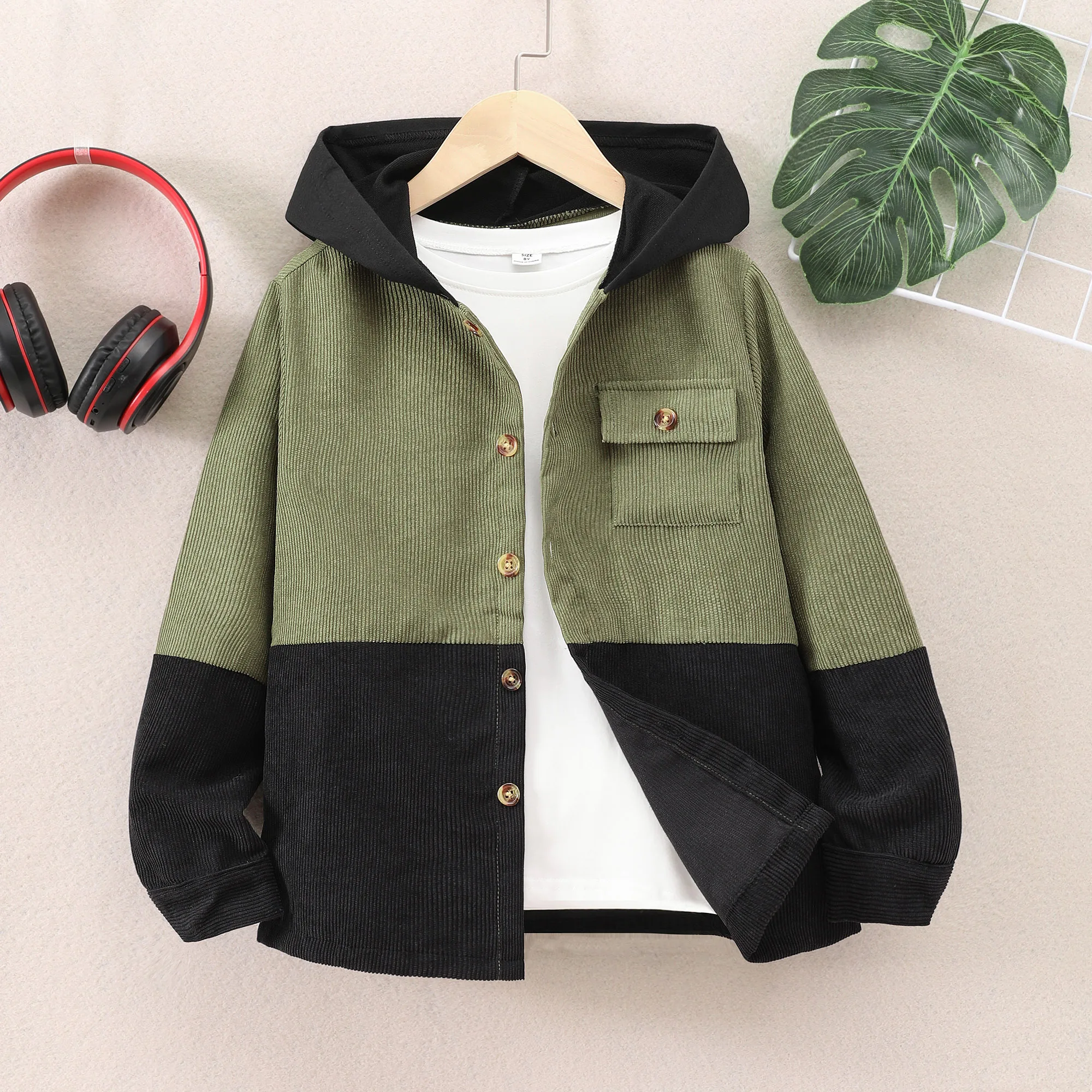 Autumn New Boys Jacket Children Wear Spliced Corduroy Contrast Long Sleeve Coat Fashion Warm Children's Wear 8 9 10 11 12 Years