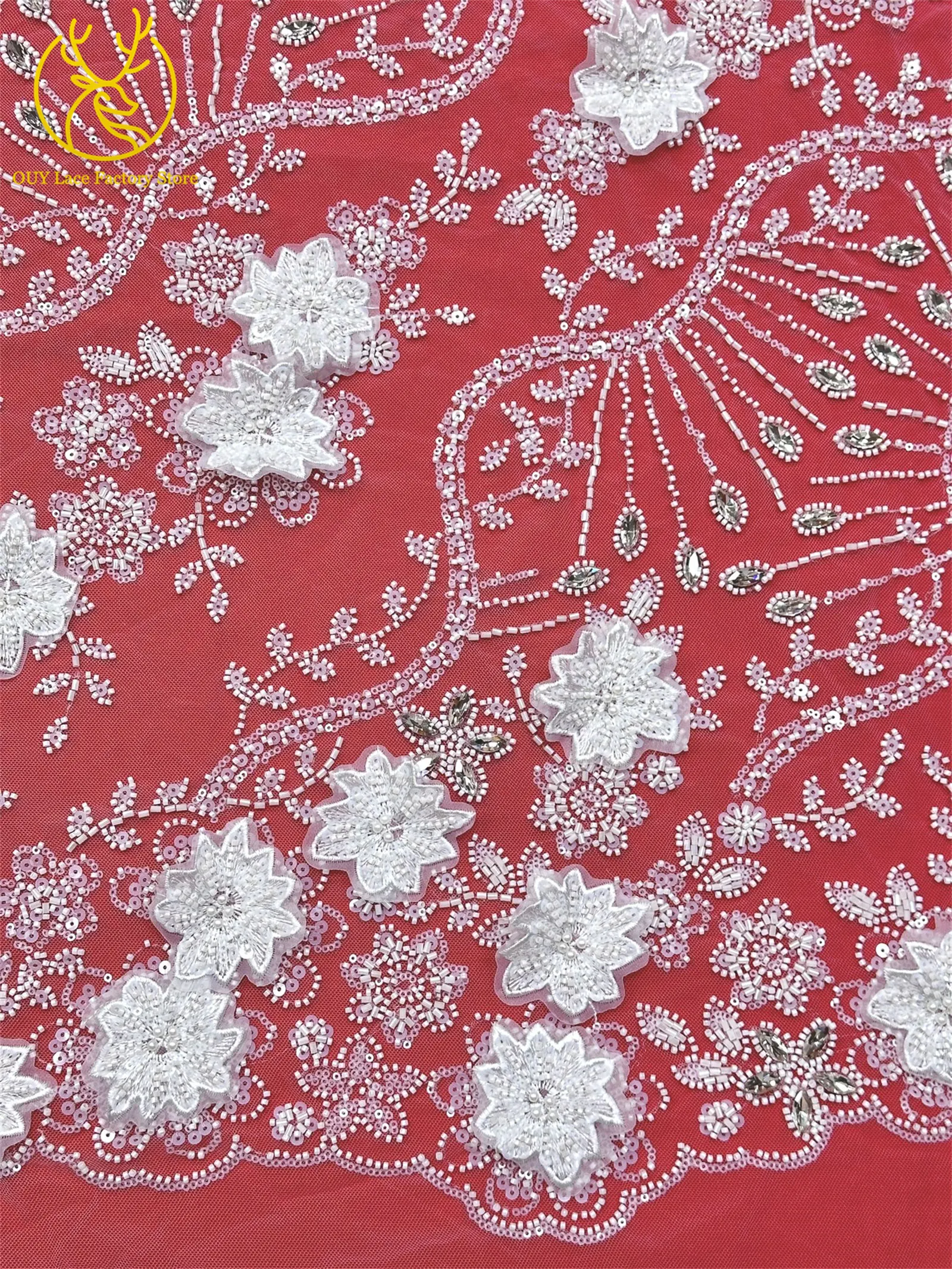 Luxuriöser königsblauer Hochzeits-Spitzenstoff, afrikanischer Perlen-Pailletten-Spitzenstoff, nigerianischer bestickter Mesh-Spitzenstoff für Hochzeitskleider – Detail 12