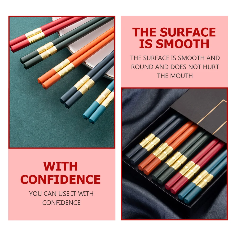 

5 Pairs Pink Anti-slip Chopsticks Reusable High Temp Resistant Non-deformation Smooth Hotel Restaurant Home Use Japanese Style