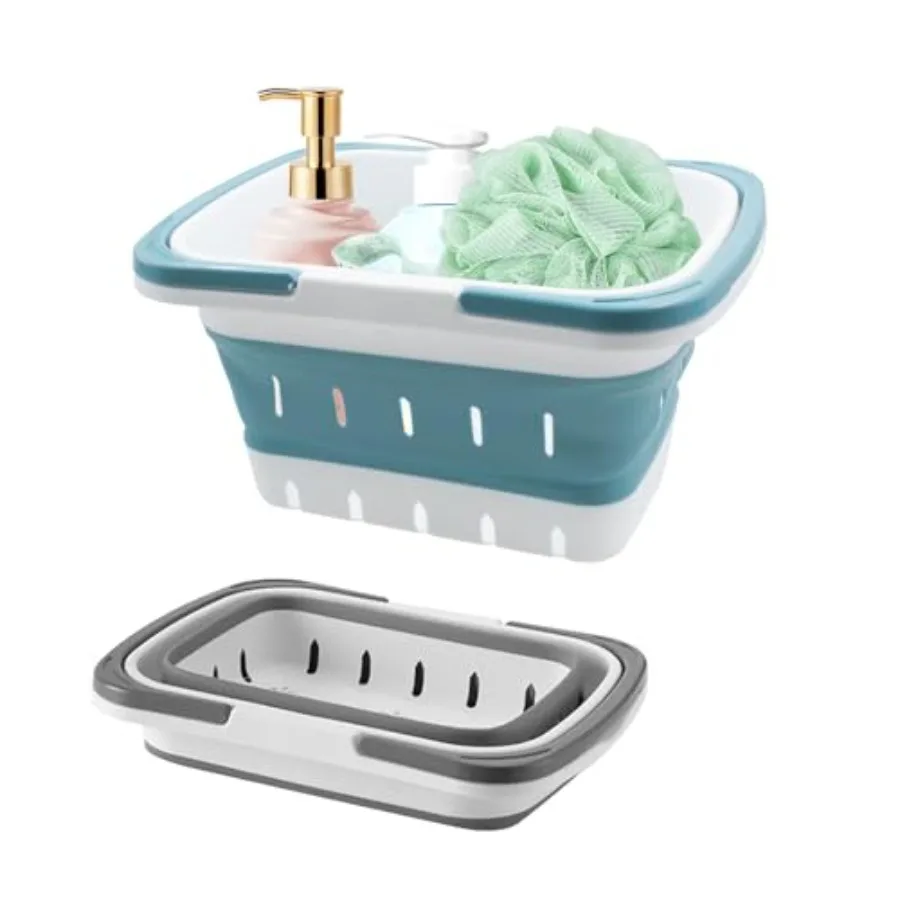 

Складная корзина для душа из 2 предметов, 11,1 x 7,87 x 5,9 дюйма, портативный перфорированный дорожный органайзер для душа, ручная корзина для ванной комнаты