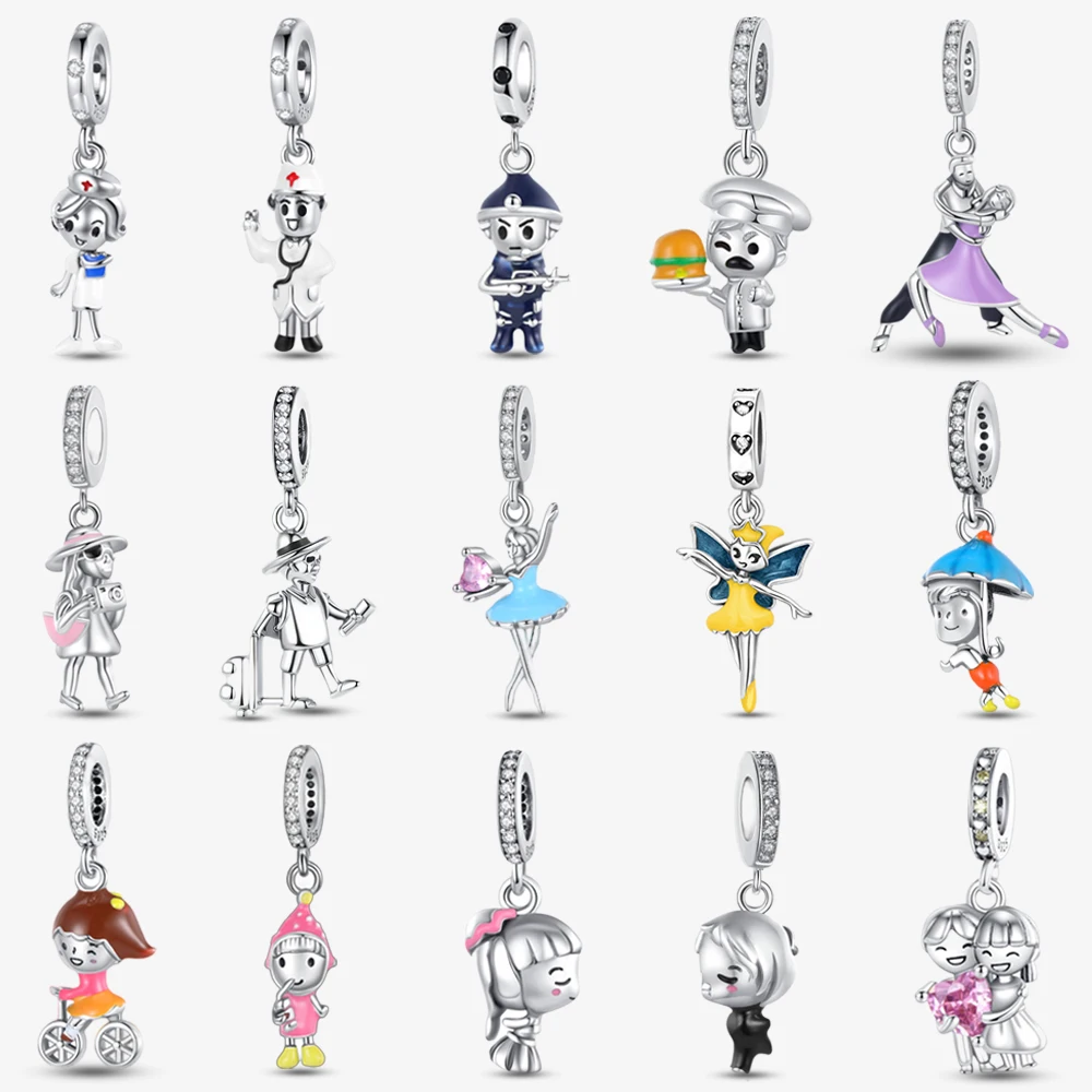 

925 Sterling Silver Boys Girls Couple Career Character Series Original Beads Charms for Pandora Bracelet DIY Fine Jewelry Gift