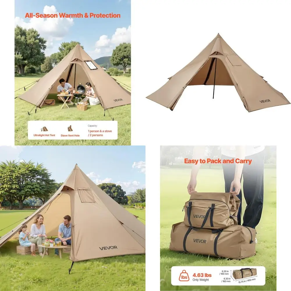 

Всесезонная водонепроницаемая палатка-типи с отверстием для печи, портативная, с защитой от снега, простая в установке для зимних приключений