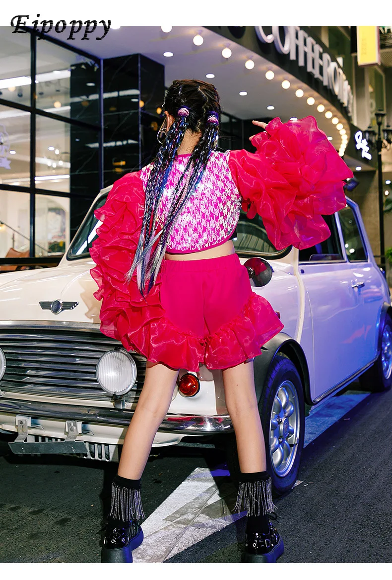 زي عرض المنصة للأطفال ، بدلة رقص جاز مطرزة للبنات ، ملابس رائجة رائعة للبنات ، خريف