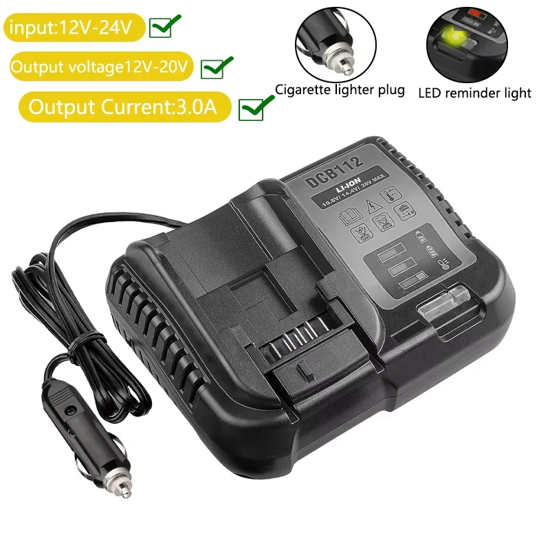 

Car charger for Dewalt 12V 20V Li-ion battery, car cigarette lighter plug DCB112 DCB119 DCB203 DCB201 DCB206 fast car charger
