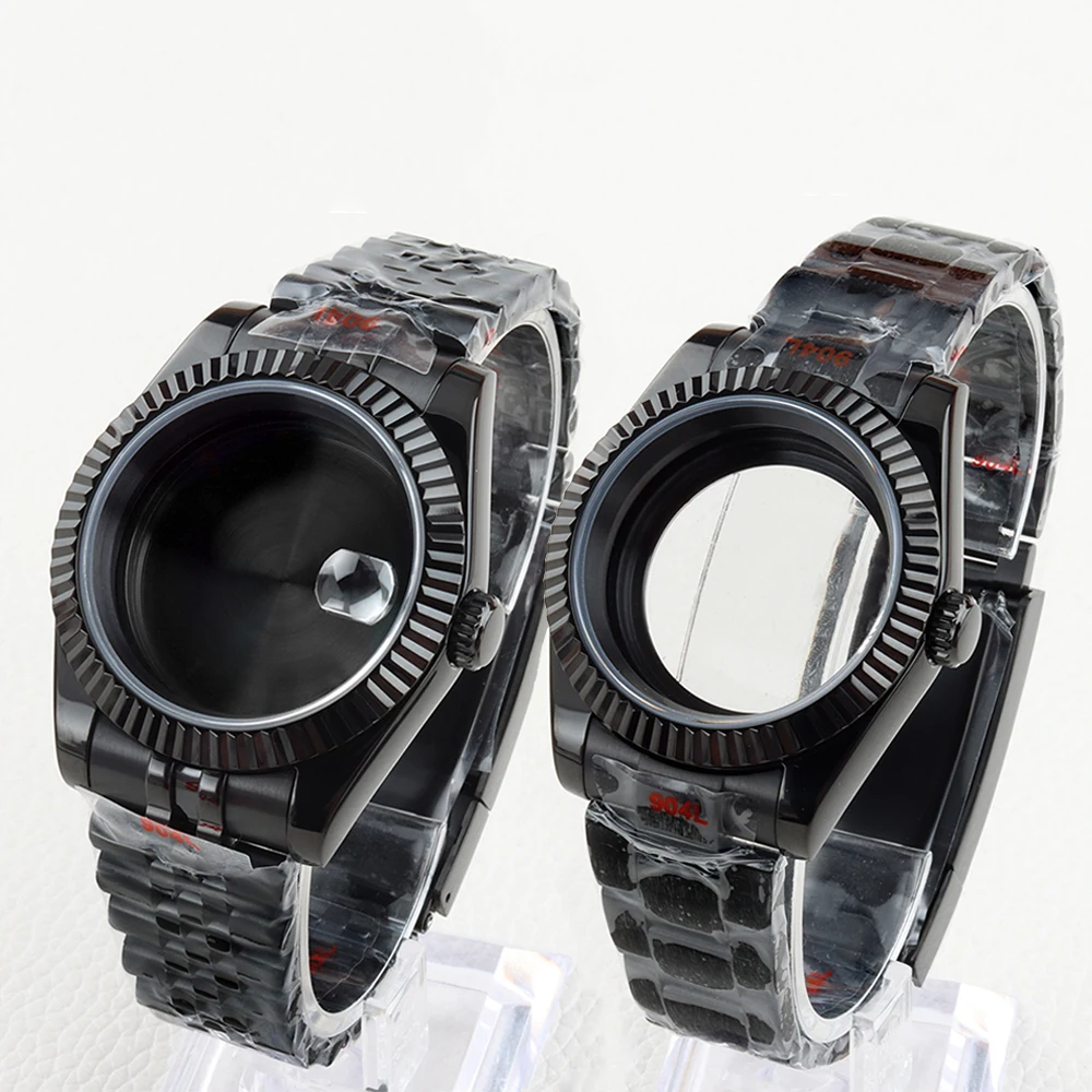 

36/39mm Black Watch Case 20mm Strap 316L Stainless Steel Oyster/Jubilee Bracelet for Datejust NH35 NH36 Movement 28.5mm Dial