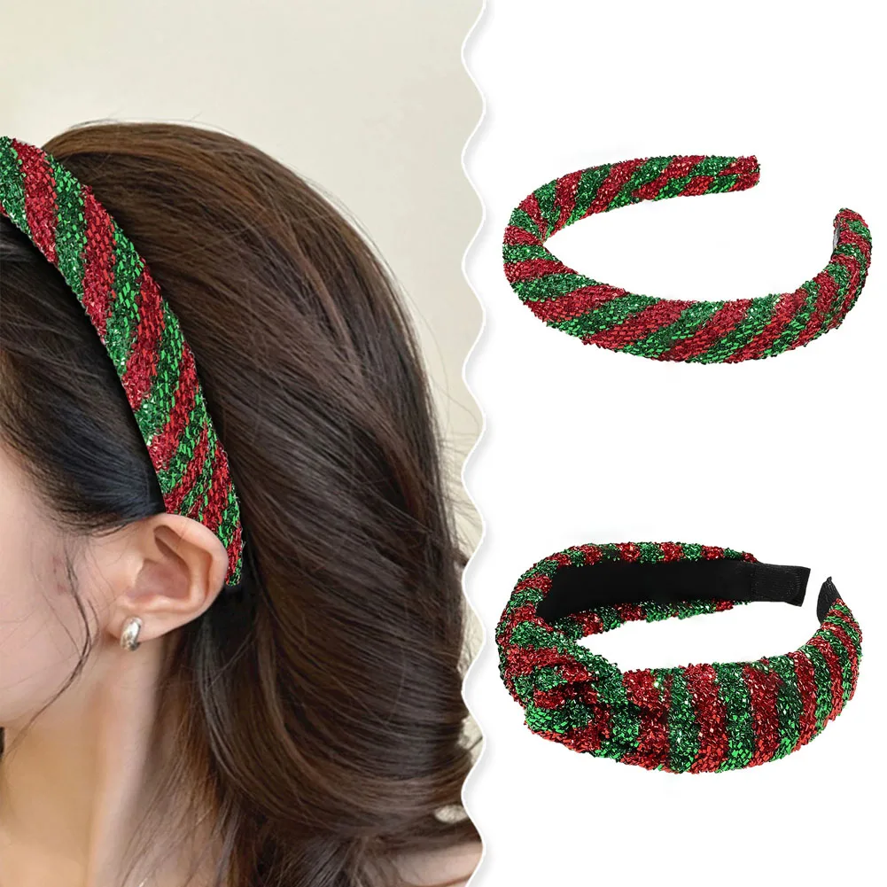 Colorful Christmas Striped Hair Bands Headwear Elastic Hair Scrunchies Rubber Band Headband Shiny Silk Women Hair Accessories