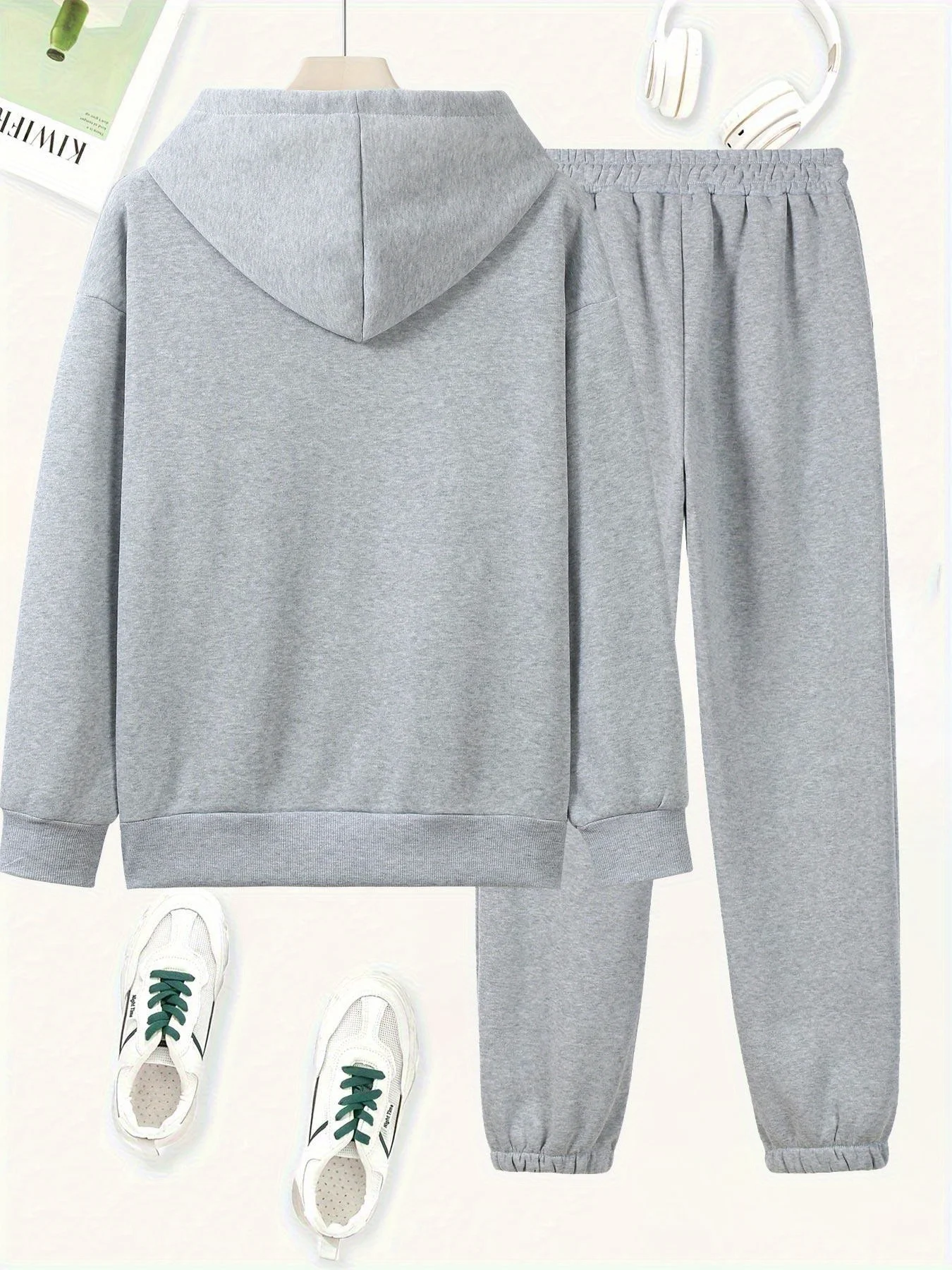 Felpa con cappuccio allentata autunno e inverno da donna + pantaloni della tuta set hip-hop street casual JESUS lettera stampata abbigliamento caldo alla moda