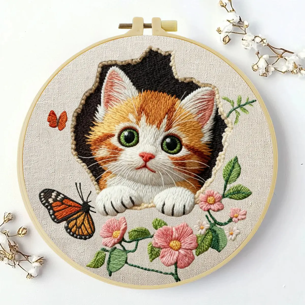 1 Stück 20X20CM/15X15CM 7,87/6,3 Zoll Tier - Katze Stickerei Starter-Kit DIY-Kit DIY-Stickerei-Set Handarbeiten Nadelkunst – Detail 2