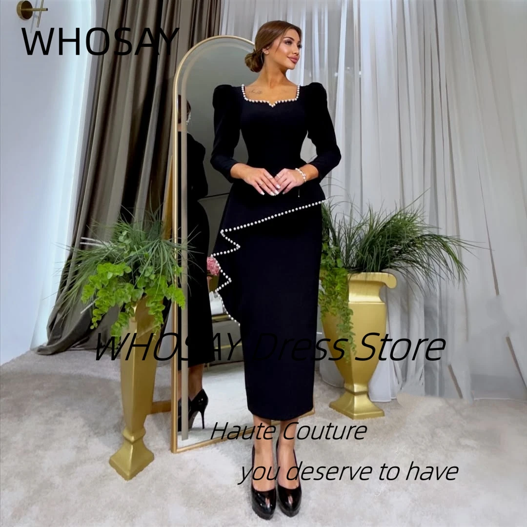 

WHOSAY Saudi Women Evening Dresses Square Neck Beading Birthday Party Dress Customized Long Sleeves Prom Gowns