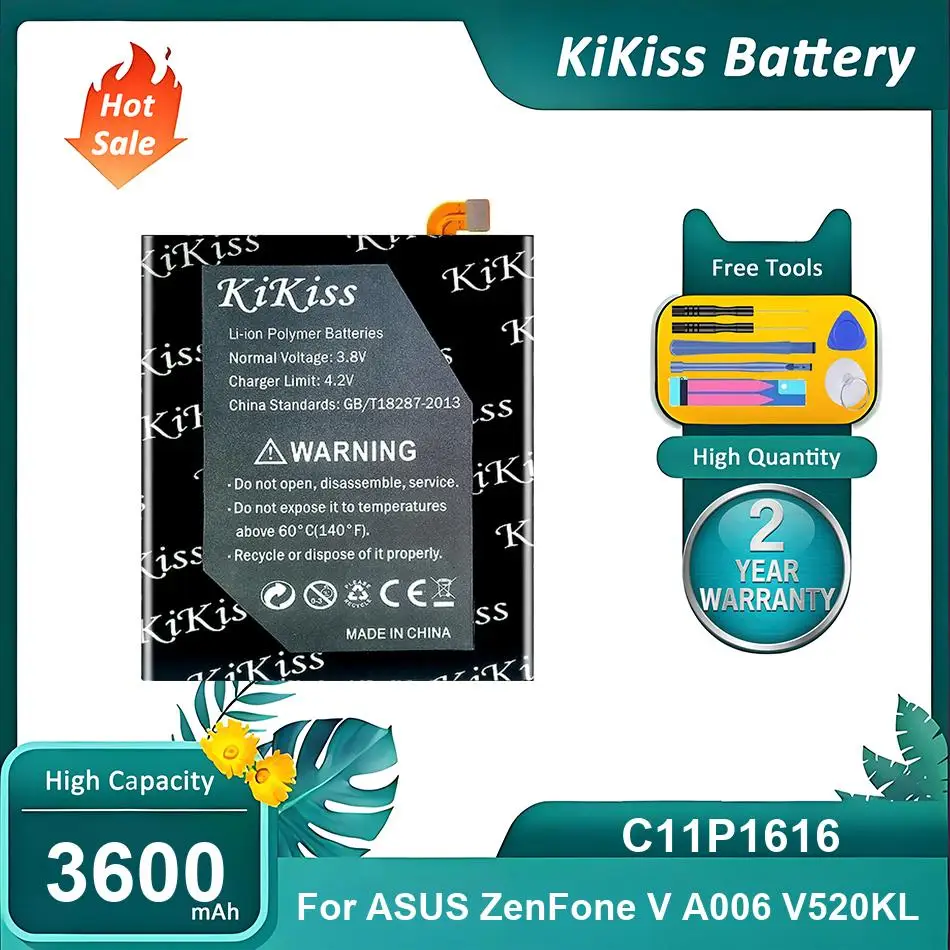 KiKiss Battery For ASUS ZenFone V A006 V520KL,C11P1616,3600mAh