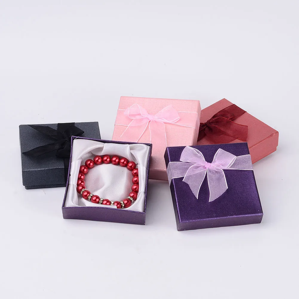 6pcs 9x9x2.7cm Valentines Day Gifts Boxes Packages Cardboard Square for Dispaly Bracelet Boxes Mixed Color