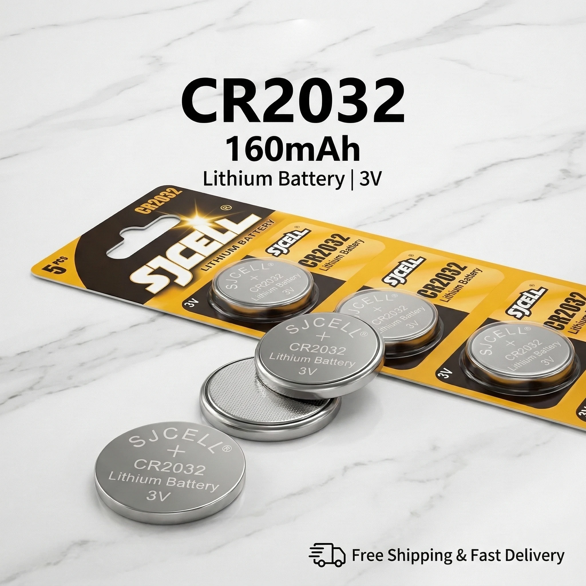 

CR2032 3V Lithium Battery 160mAh High Capacity Button Coin Cell for Watch Car Key Remote Calculator Toy