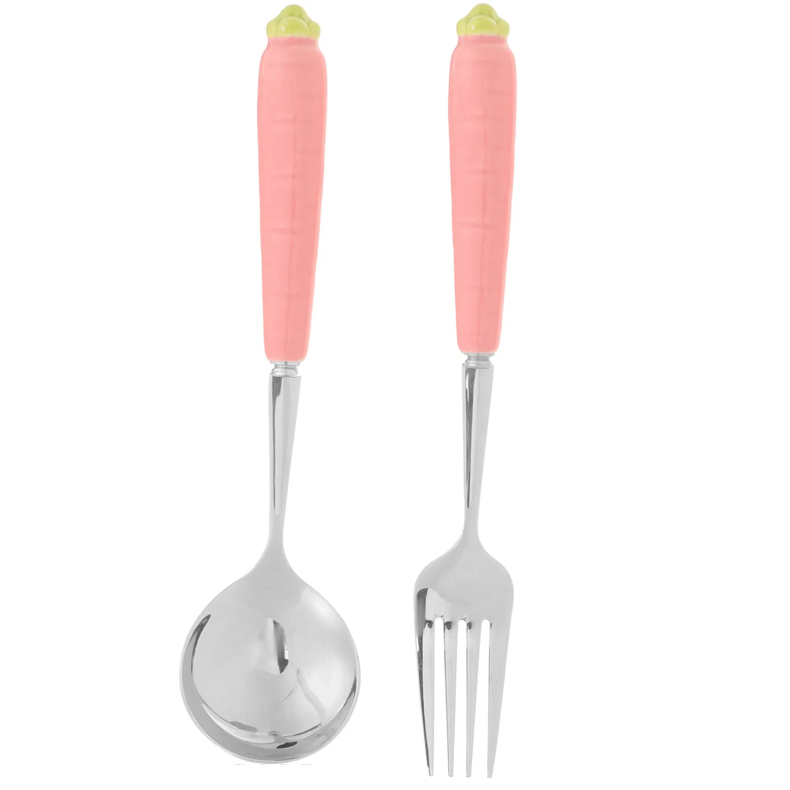 

2Pcs Cartoon Carrot Easter Kid Spoon Fork Cutlery Children Flatware for Soup Rice Dessert Household Children Spoon Fork