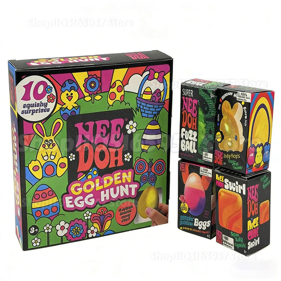 

2026 Nee-Doh Golden Egg Hunt Surprise Blind Box Easter Squishy Toy Stress Relief Squeeze Fidget Toy for Kids Party Favors