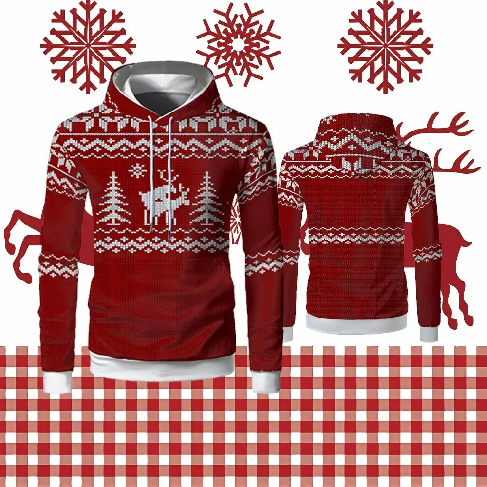 

2025 Christmas Hot Selling Men's And Women's Hoodie With Ugly 3D Printed Reindeer And Snowflakes Stylish Holiday Party Outfit