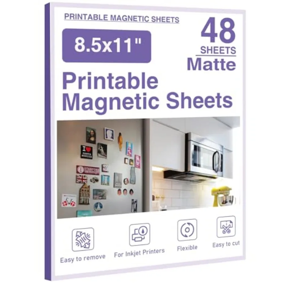 

Printable Magnetic Sheets 8.5x11 Inch Matte Magnet Paper Sheet Pcs Non Adhesive Magnetic Paper for Inkjet Printers Flexible Mag