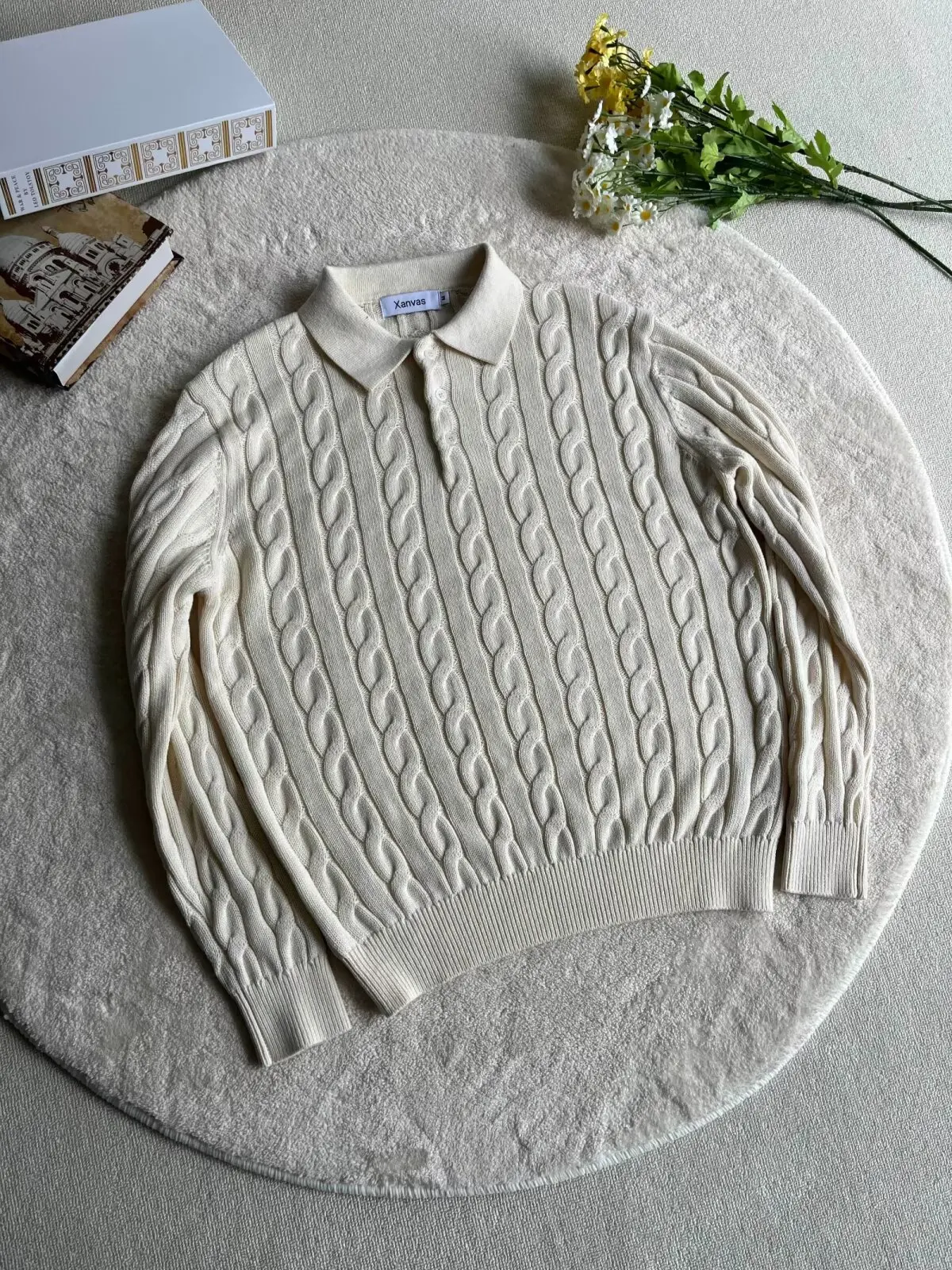 2025 Winter Half High Collar Fried Dough Twists Knitted Sweater Men's Fashion Wool Undercoat Top
