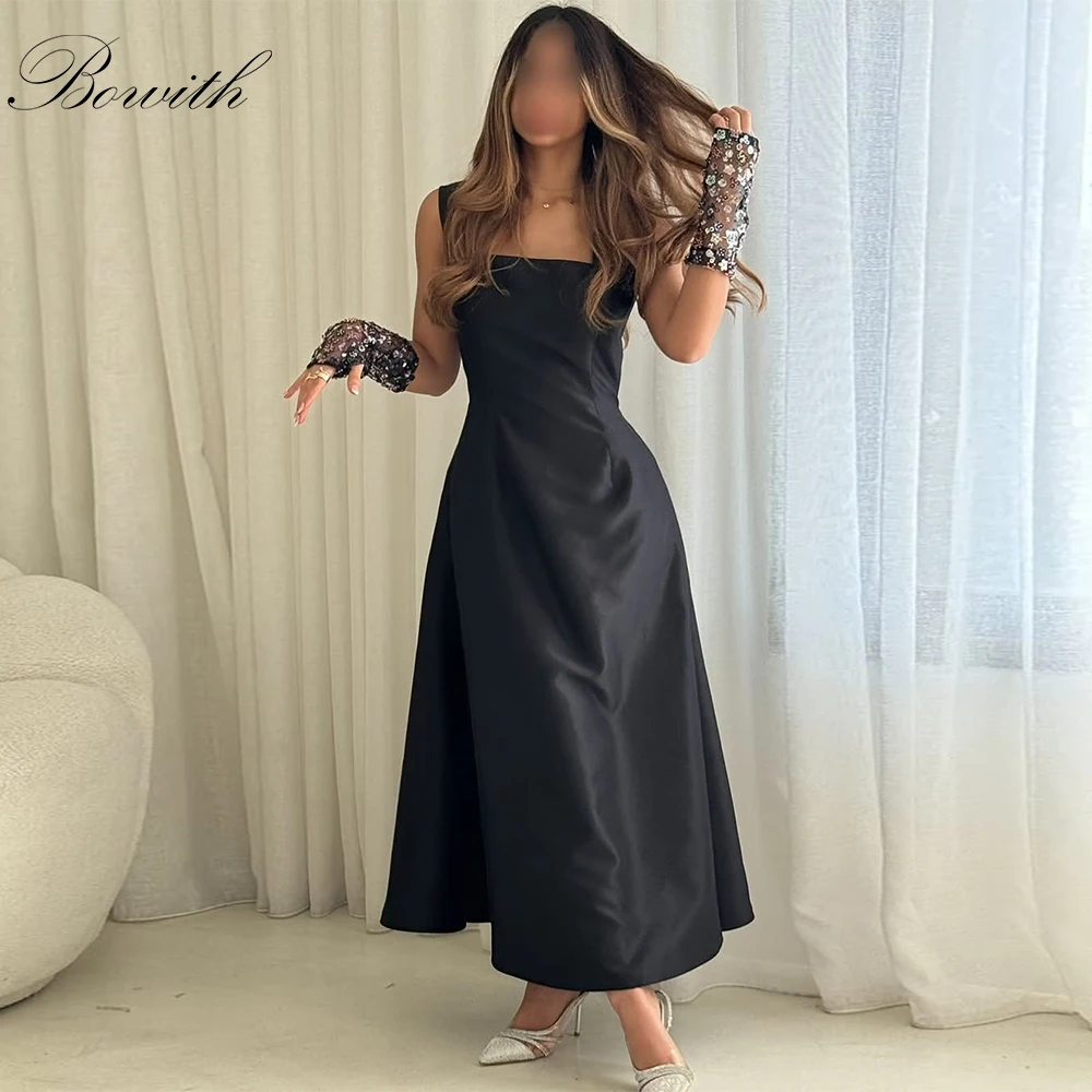 

Bowith Black Dresses Birthday for Women Square Collar Sleeveless A-Line Party Gown Customized Evening Dresses Simple Prom Dress