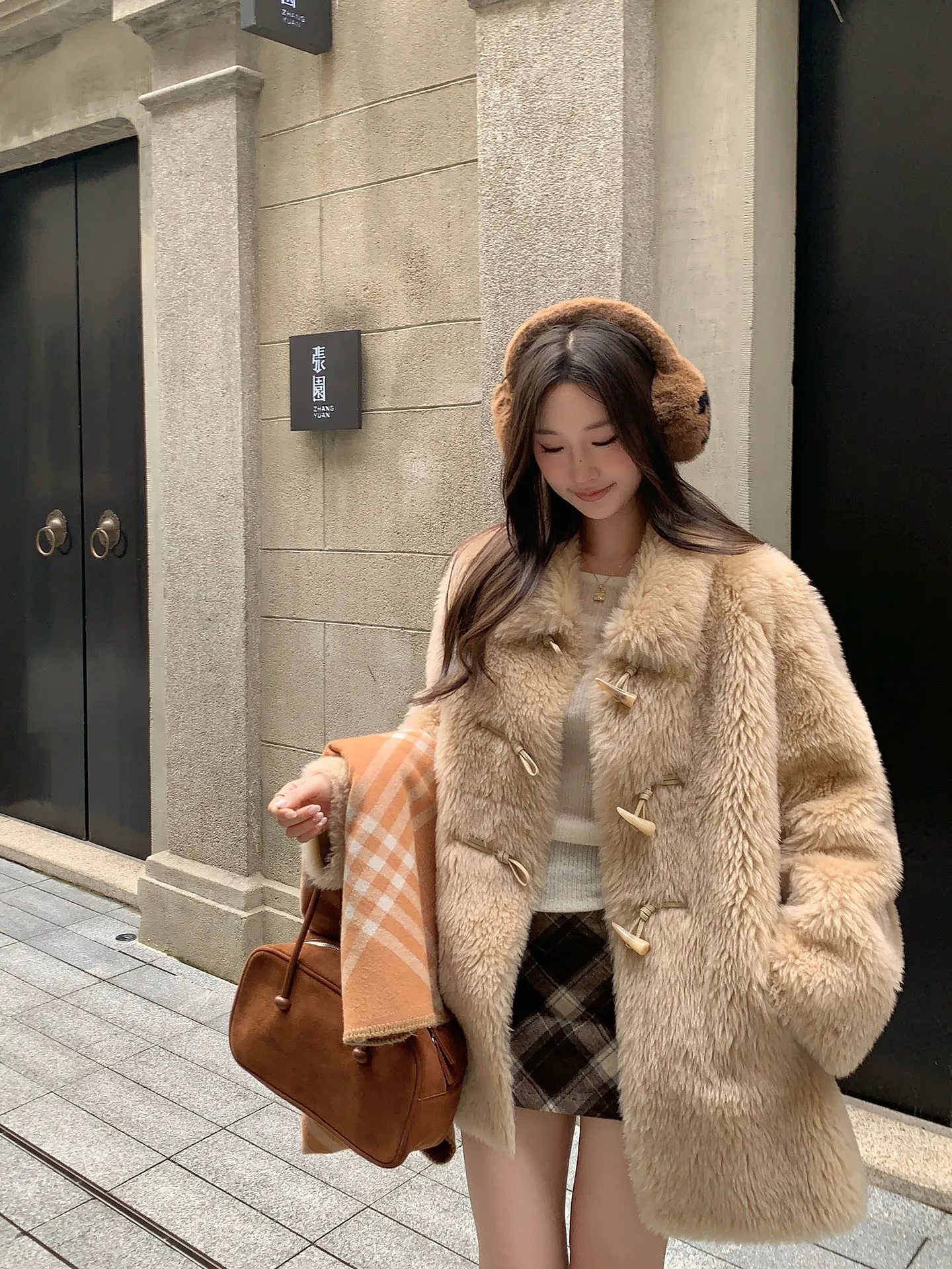 

GG Sydney Morning 00% Wool eepskin Coat Women's Winter New Sle Lamb Fur Leather Warm Casual Long Sve Loose Fit Coat
