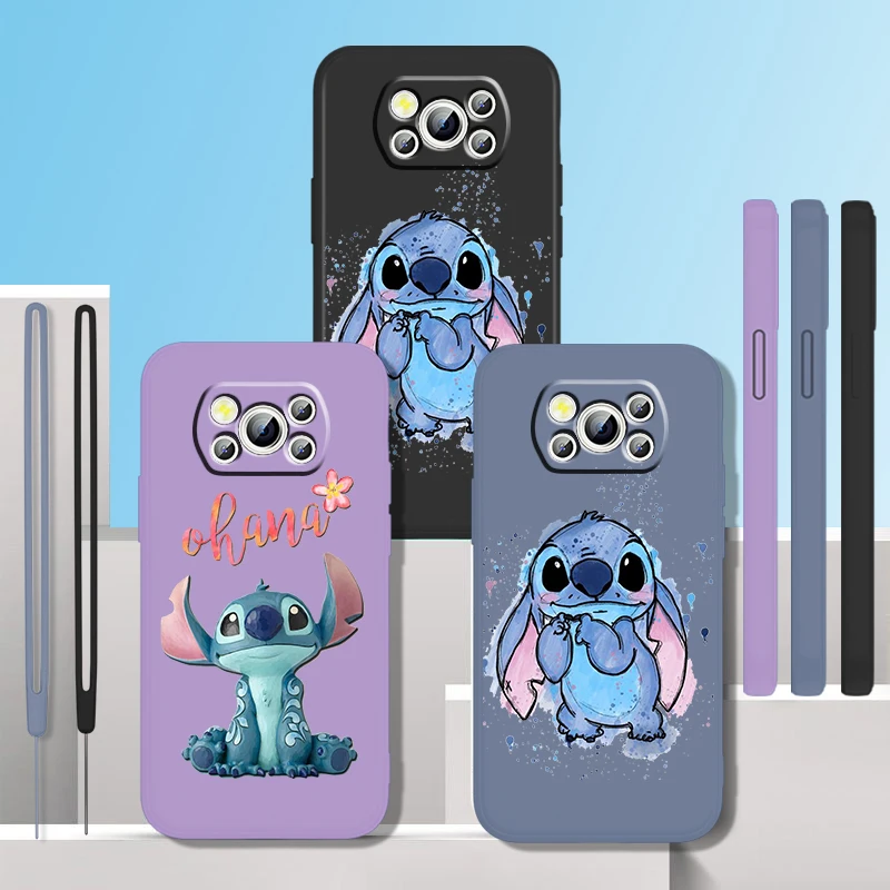 Stitch Lilo Cute Cartoon Disney Liquid Rope For Xiaomi Mi Poco X5 X4 X3 M6 M5 M5S M4 M3 F5 F4 F3 C55 C40 Pro 5G Soft Phone Case