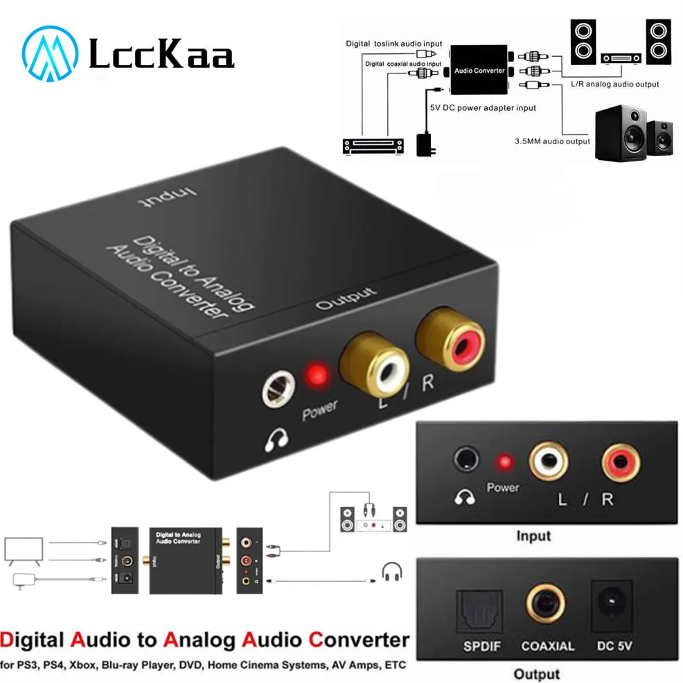 LccKaa Digital To Analog 3.5Mm Jack Coaxial Optical Fiber  Audio Aux Rca L / R Converter Spdif Digital Audio Decoder Amplifier