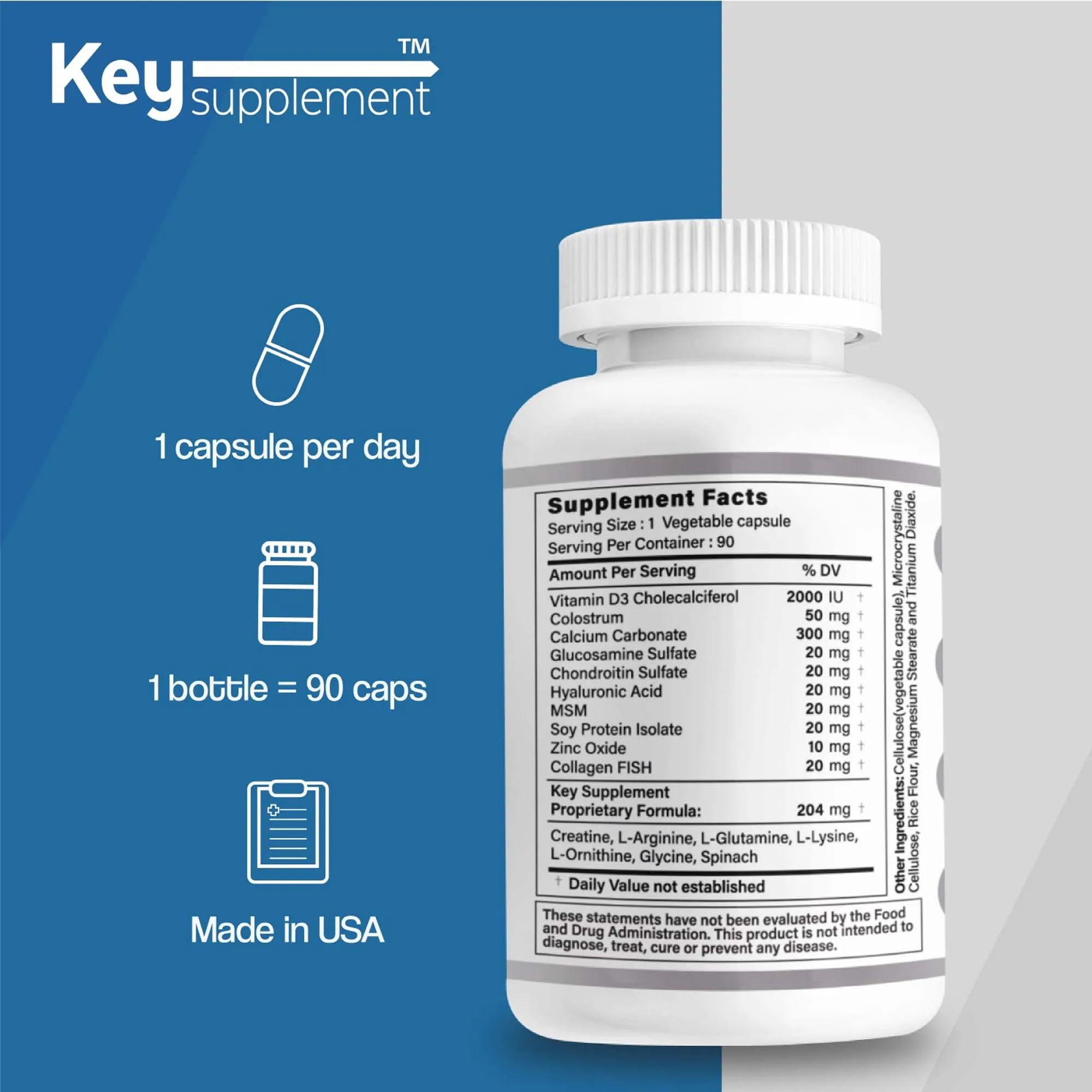 Natural Height Growth Supplement for Teens and Adults To Increase Bone Strength and Grow Taller, with MSM, Vitamin D3