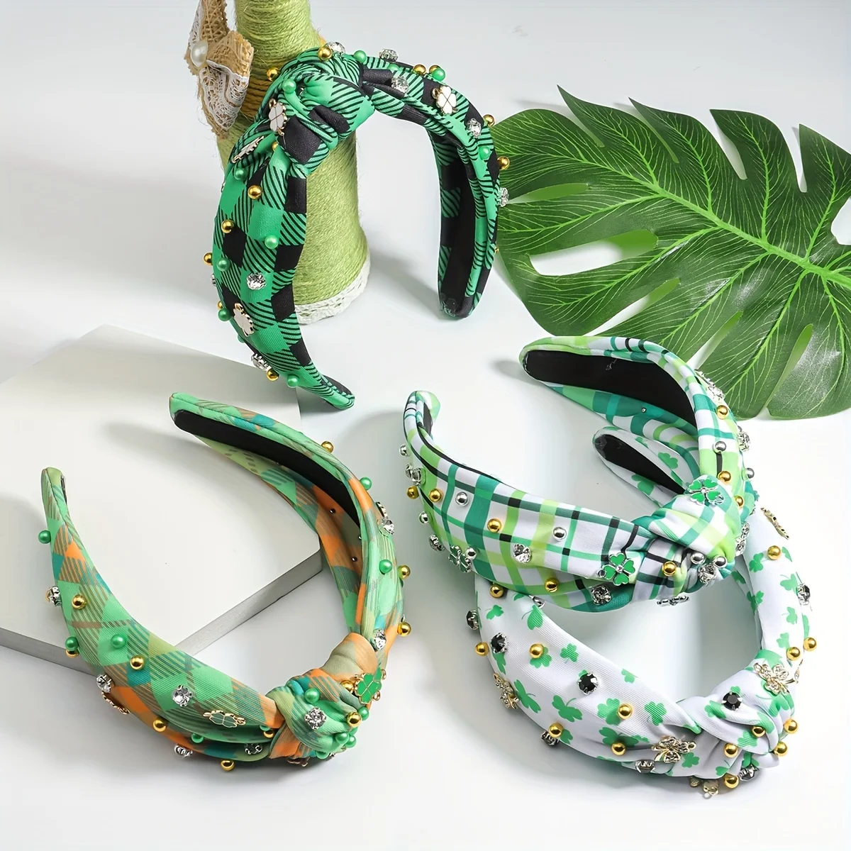 

2025 St. Patrick's Day Green Color Headband For Women Girls Sweet Ireland Lucky Shamrocks Wide Hair Jewelry Spring Accessories