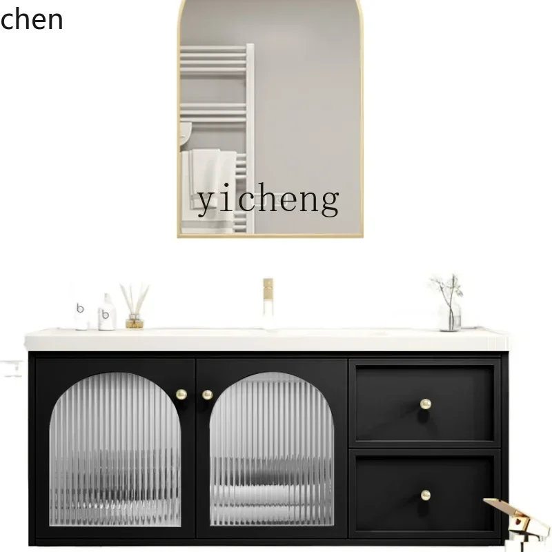 YFY  Oak Bathroom Cabinet Ceramic Whole Washbin Wash Basin Cabinet Combination Bathroom Wash Basin Cabinet Washstand