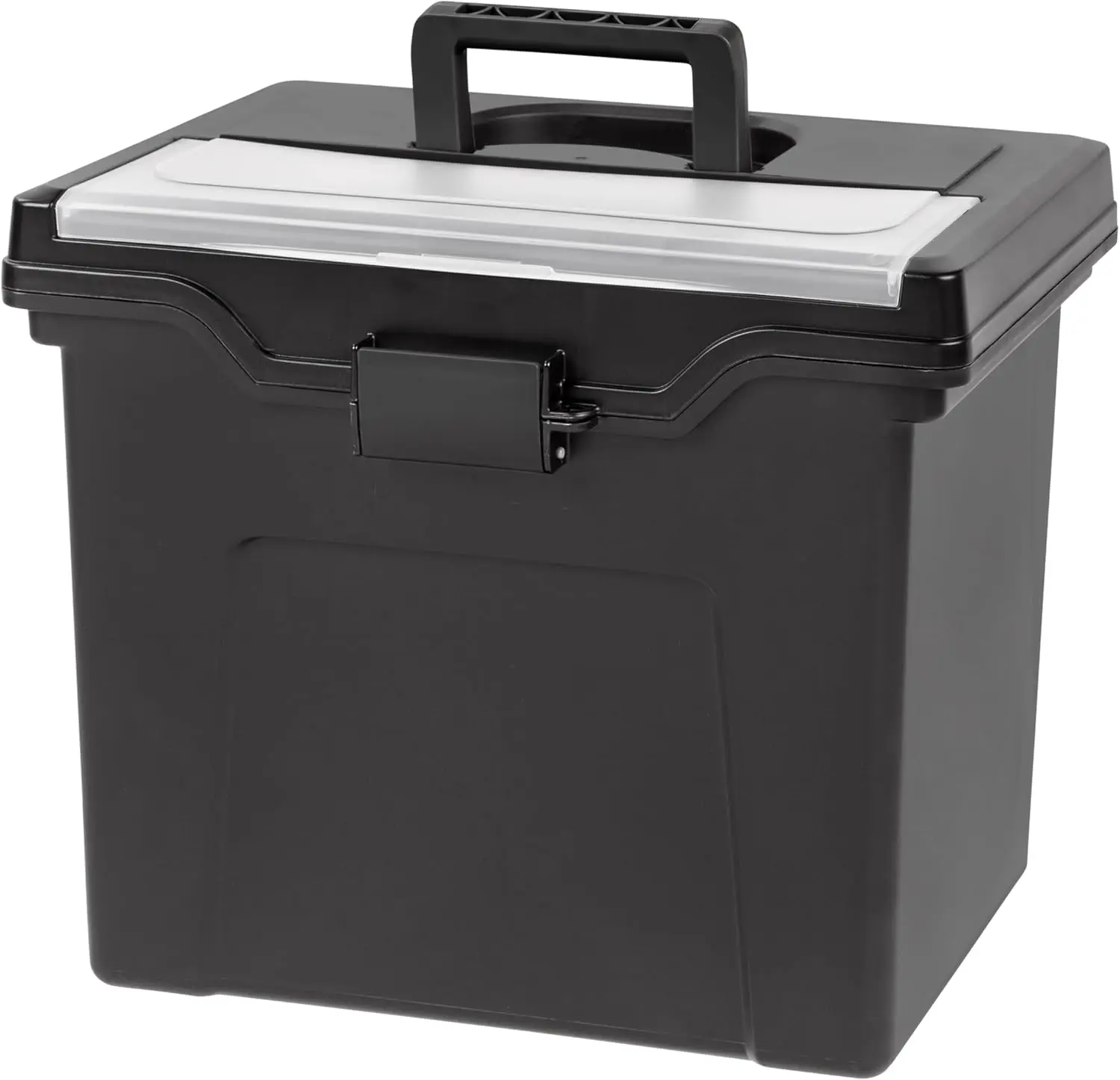 

Plastic File Box with Lid for Letter Size Hanging Folders, Portable Document Organizer with Handle and Secure Latch, Black