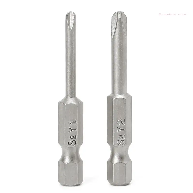 2 Pcs 50mm 1/4'' Shank Tri-wing Y Tip for Head Screwdriver Bits Set HX6D