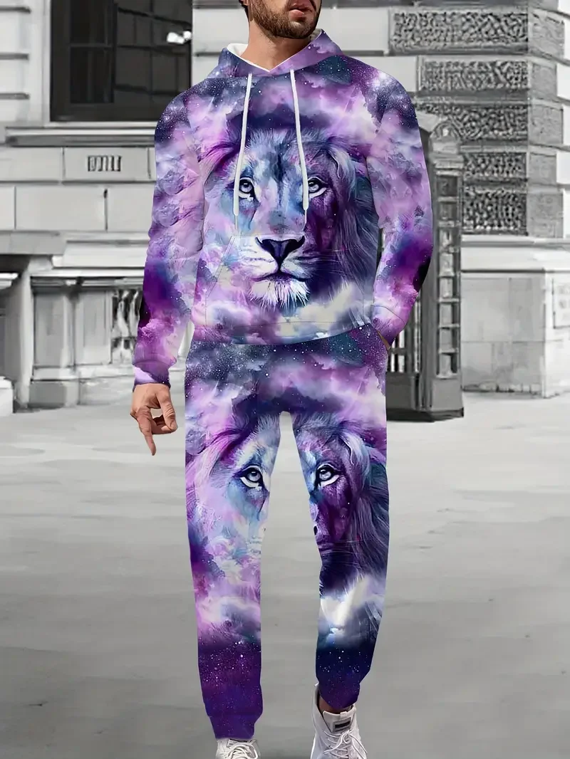 2024 New Mighty Lion Hoodies Pants Suit 3D Print Men Women Jogging Tracksuit Outfits Fashion Sweatshirt Men\'s Clothing 2pcs Sets