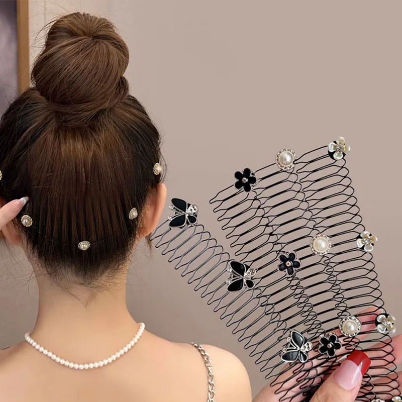 Vintage Camellia Flower Pearl Metal Long Hair Comb For Women Broken Hair Finish Headband Tool Hair Clip Fashion Hair Accessories