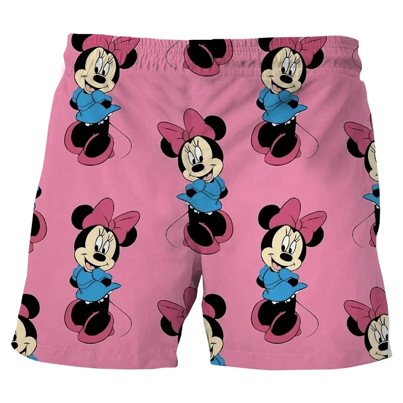 MINISO Disney Mickey Minnie Men\'s Beach Breathable Casual Shorts Hawaiian Vacation Shorts Girls Boys Harajuku Kids/Adult