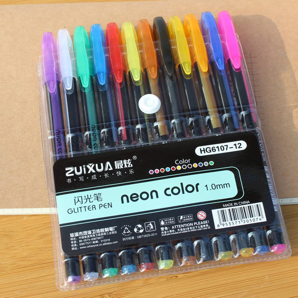 12 warna pena tinta Gel 10mm pena warna Neon Set kerajinan menggambar lukisan buku mewarnai hadiah (berbagai macam warna)