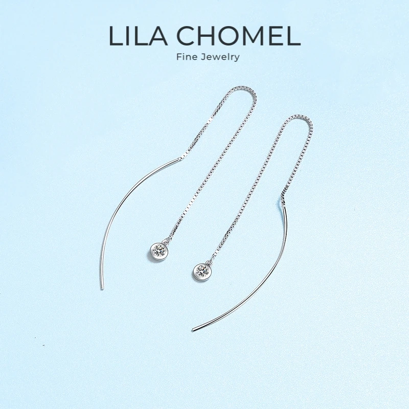 

Lady Valentines Day 18K White Gold Girl Birthday Gift 0.2CT Moissanite Diamond Wife PT950 Platinum Women Wedding Tassel Earrings